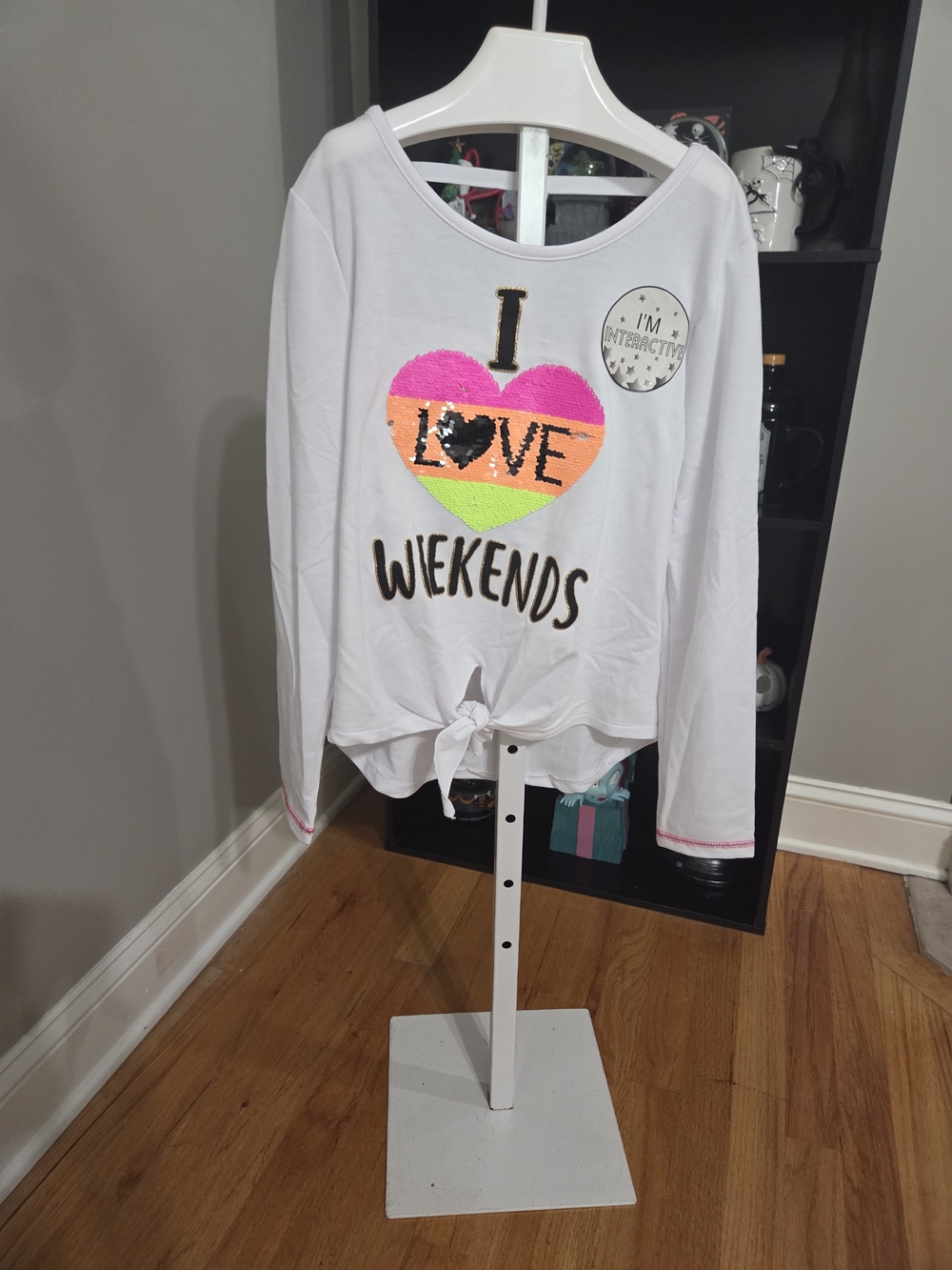 Beautees White Long-Sleeve Top with Neon Reversible Sequin Heart